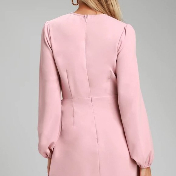 Knot Rose Pink Long Sleeve Tie-Front Skater Dress - Picture 2 of 2